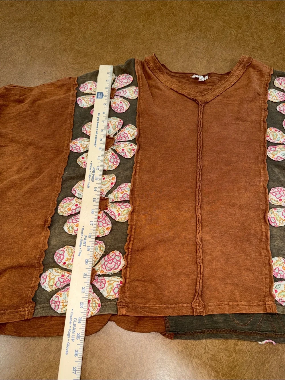 Blue Velvet Women's•OVERSIZED• Rust Floral Appliqué Short Sleeve Top 100% Cotton - Picture 6 of 10